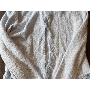 Light Blue Textured Knit Cardigan Sweater with Fringe Detail